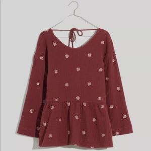 Madewell Embroidered Lightspun Peplum Open-Back Top - NWT